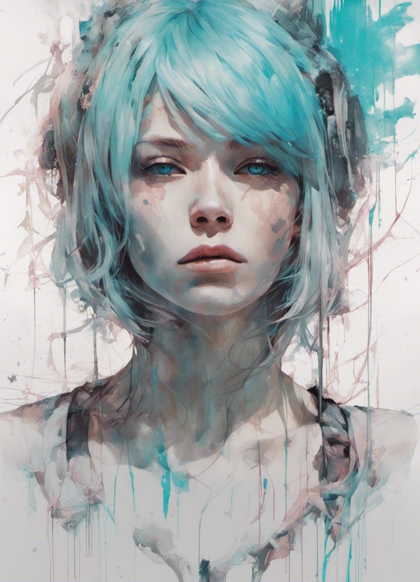 Cyberpunk Girl with Cyan Hair, Digital Illustration