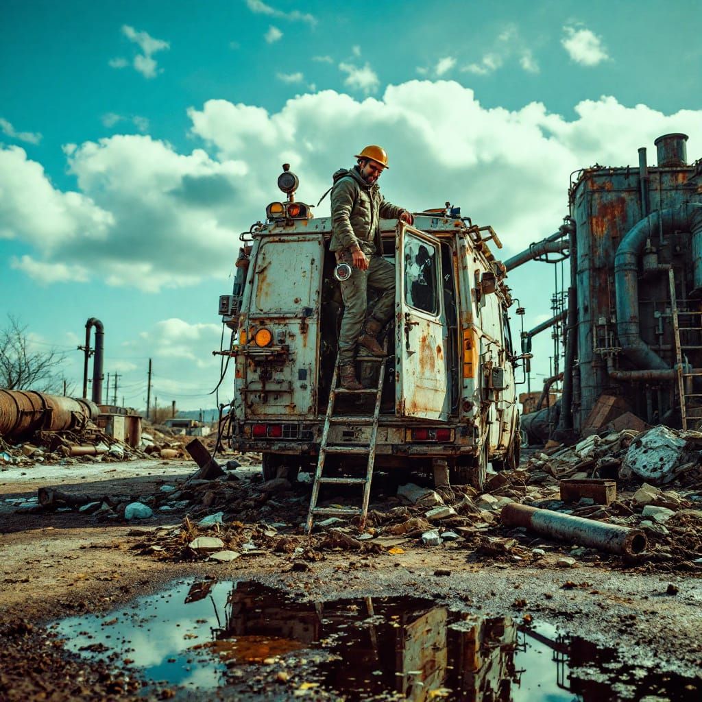 Italian Geologist in Abandoned Industrial Landscape