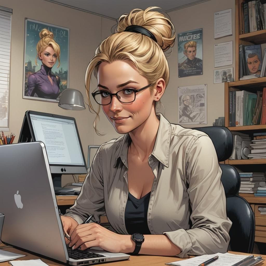 Author at Desk in Comic Book Art Style