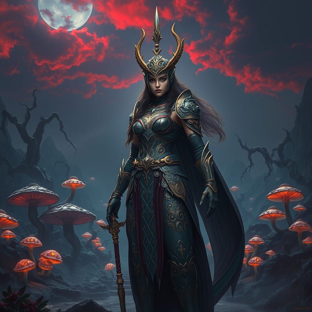 Regal Andarta Warrior Goddess in Mysterious, Fantastical Lan...