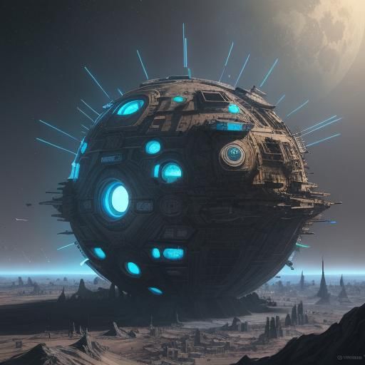 Futuristic Lunar City with Starship in Street Art Style