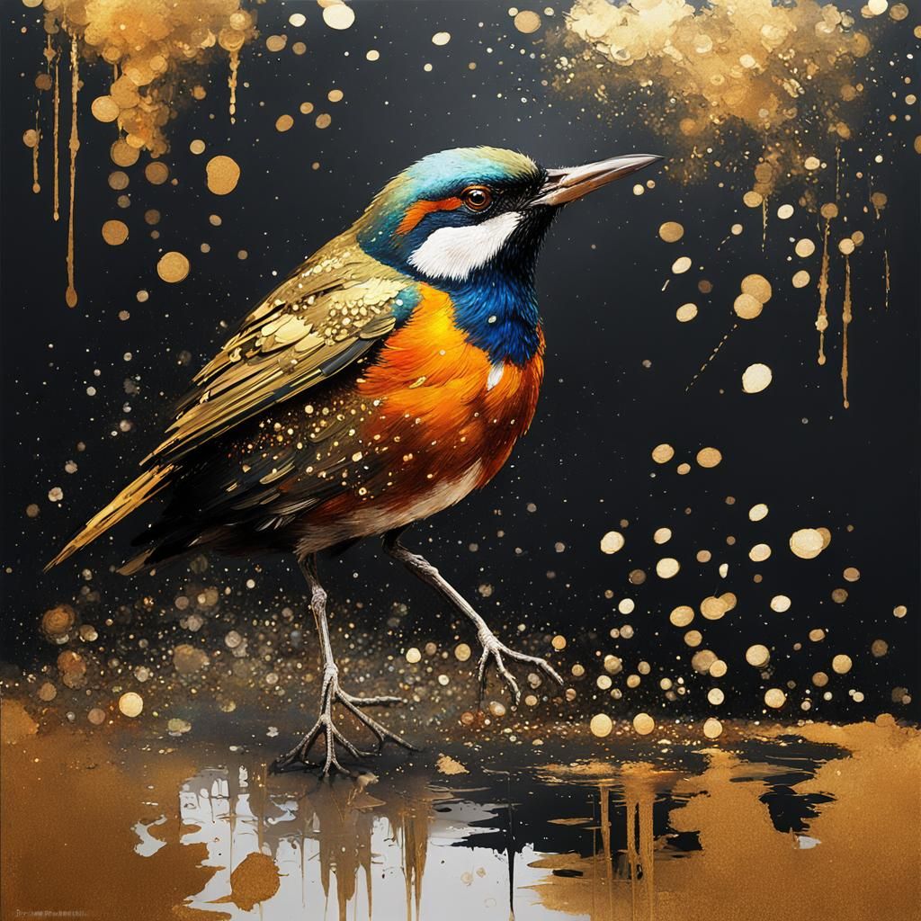 Glittering Gold Bird: An Impressionist Masterpiece