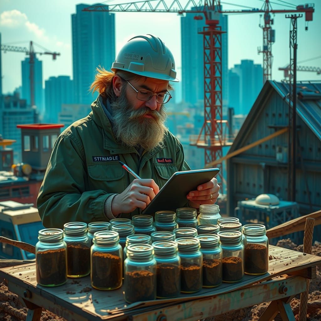 Geologist Analyzing Samples in Ghibli-Inspired Setting