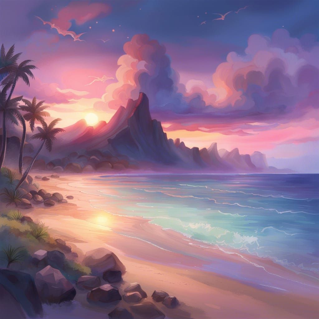 Romantic Dawn Cloudscape on Hawaiian Beach