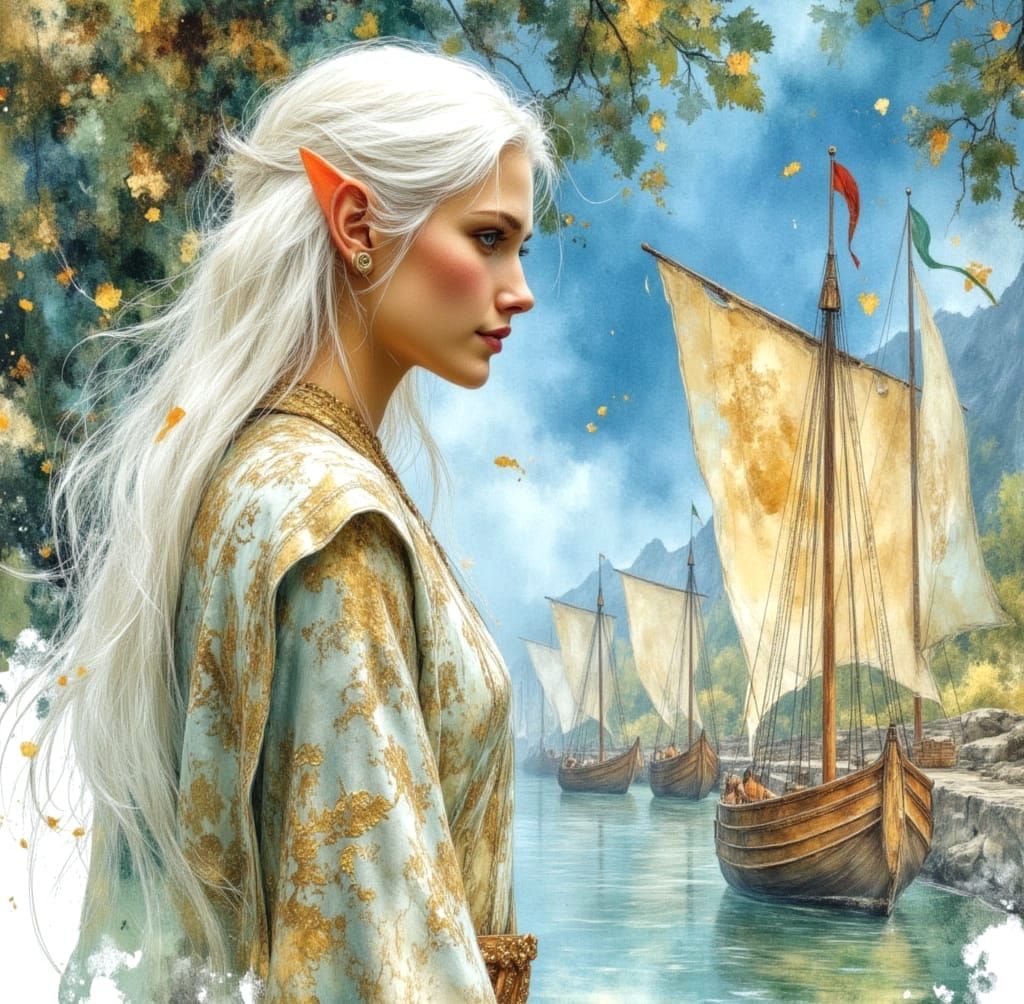 Elven Grace in Middle Earth Watercolour Painting