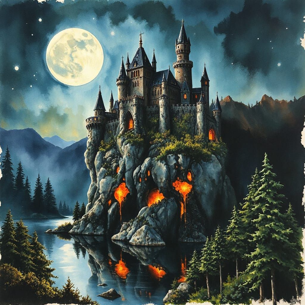 Enchanted Fortress in Expressionist-Abstract Style