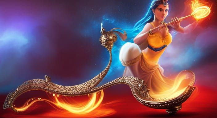 Beautiful Genie Emerges from Aladdin's Lamp
