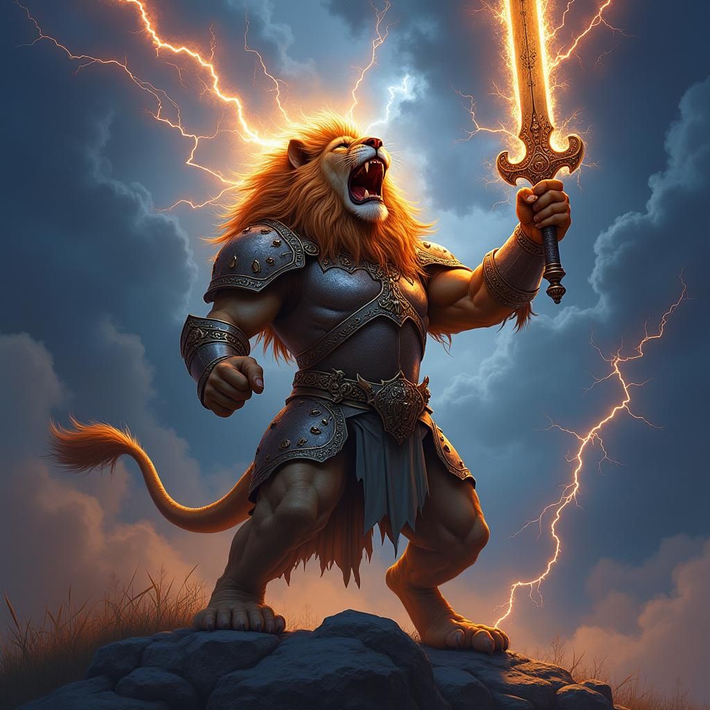 Lion Warrior Unleashes Fury in Fantasy Art Style