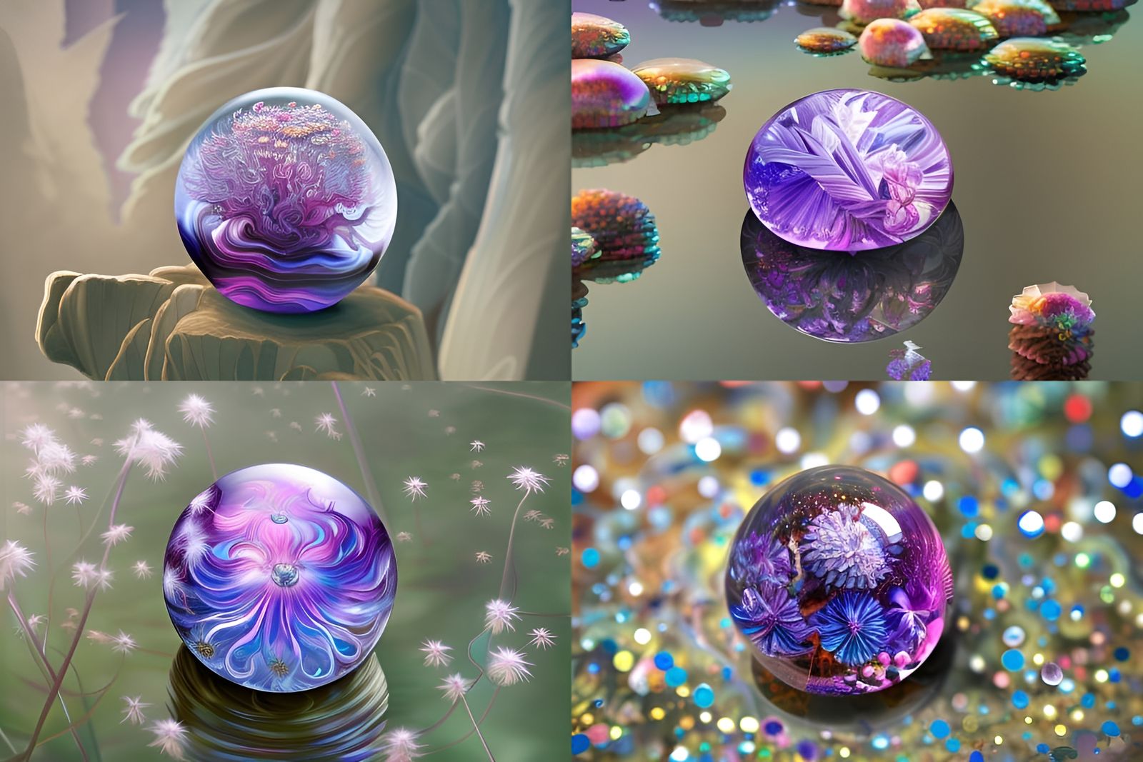 Crystalline Paperweight with Tiny Flowers in Digital Art