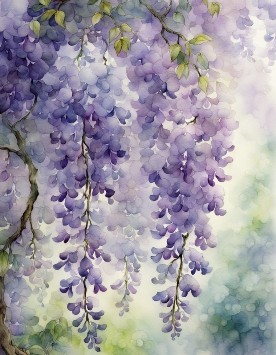 Ethereal Macro Wisteria in Soft Watercolour Style