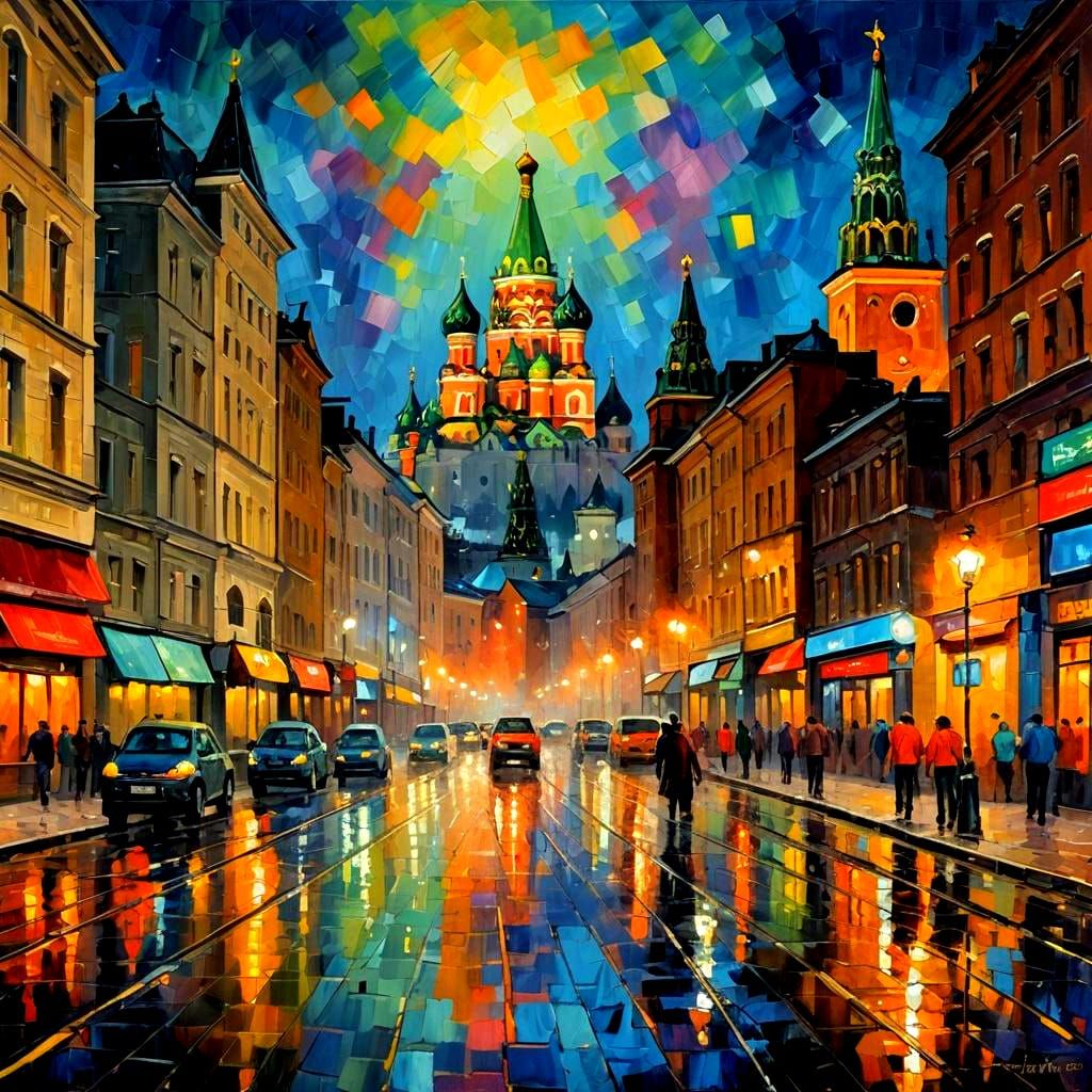 Moscow Cityscape: Neo-Impressionist Expressionist Oil Painti...