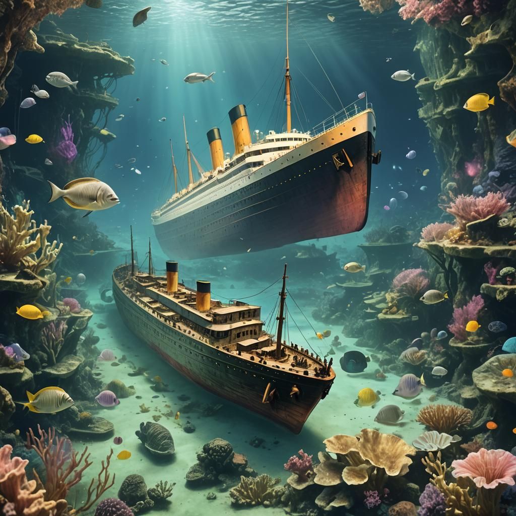 Titanic Shipwreck in Underwater Pastel Light