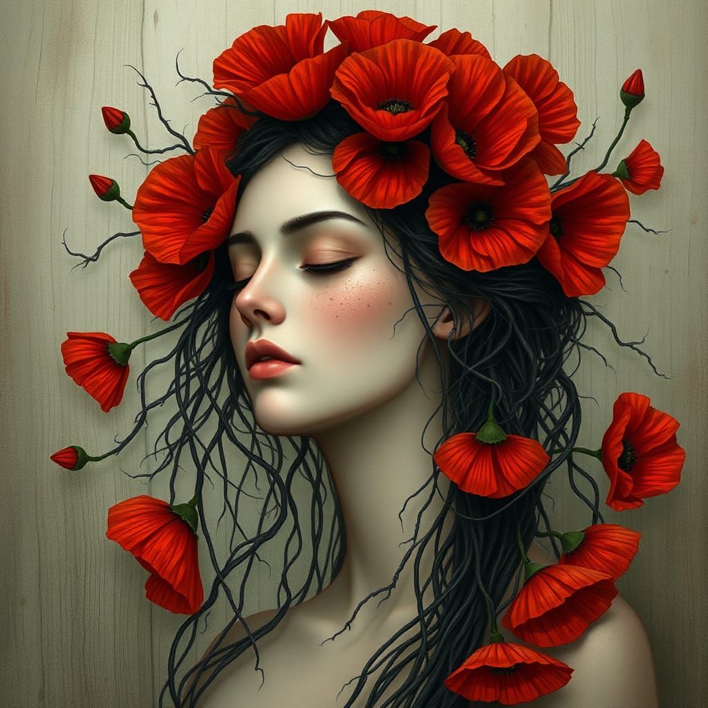 Poppy Woman: Ethereal Portrait in a Fantastical Style