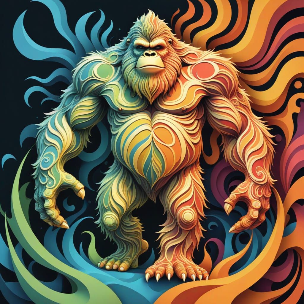 Abstract Bigfoot in Gouache Painting Style