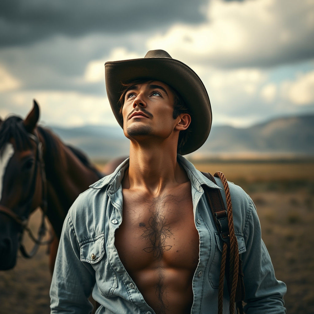 Auburn-haired Cowboy with Dramatic Lighting