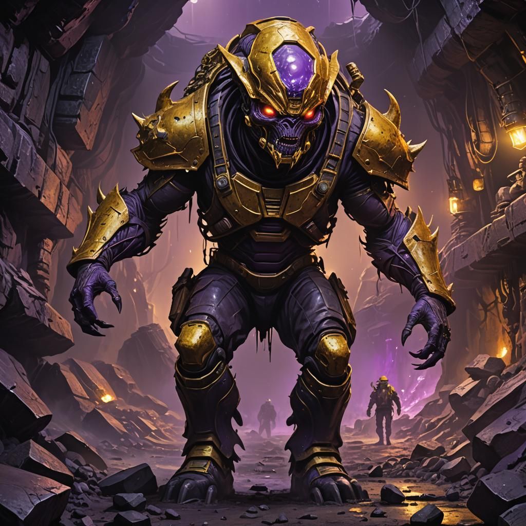 Alien Gold Miner Invades Mine: Dark Fantasy Art