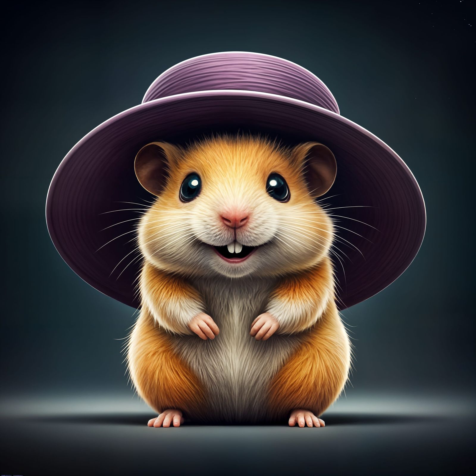 Cute CGI Hamster with Oversized Purple Hat