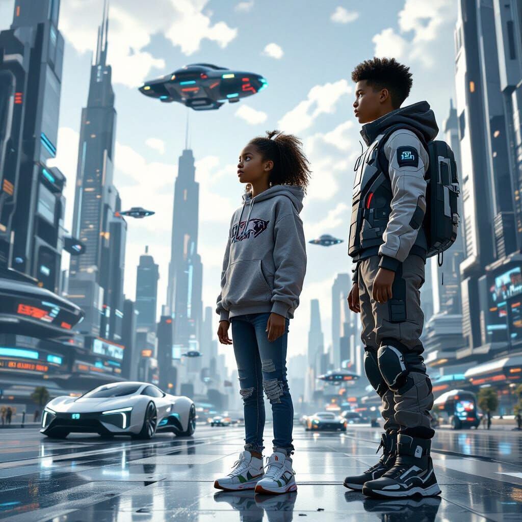 Futuristic Harlem Encounter: 2025 Girl Meets 3125 Boy