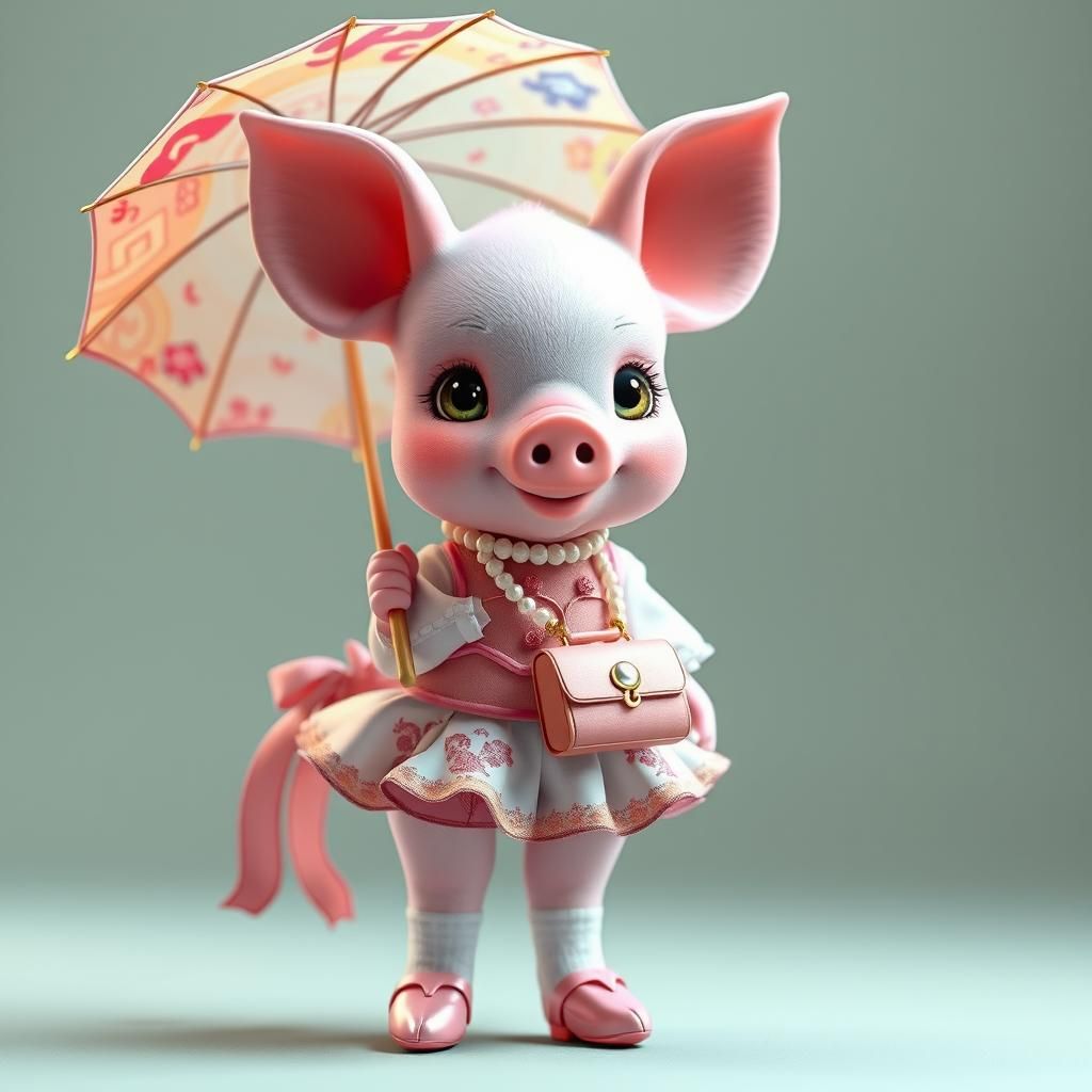 Pink Piglet with Parasol: 3D Anime Art