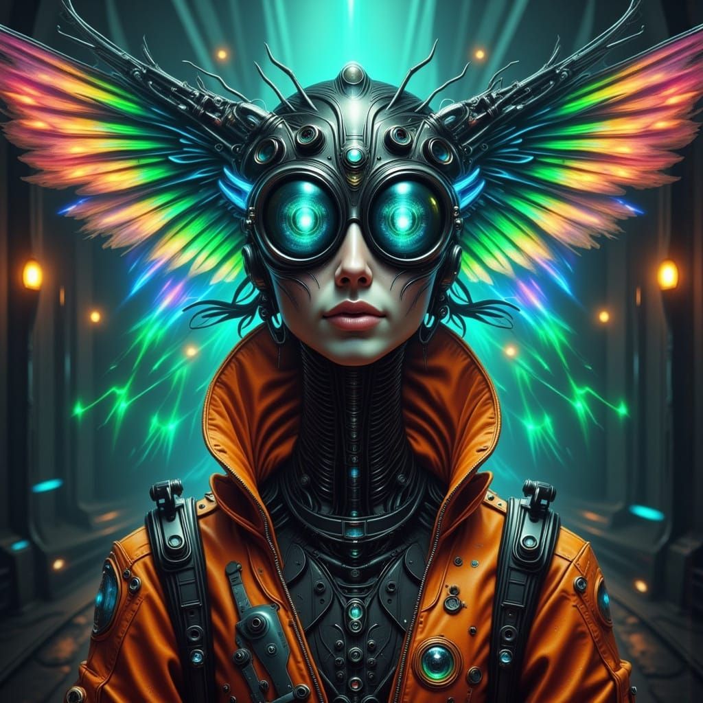 Winged Alien with Glowing Eyes in Mystical Atmosphere