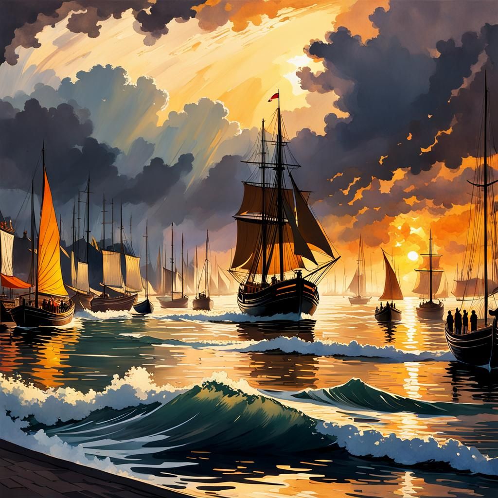 Golden hour at the harbour .