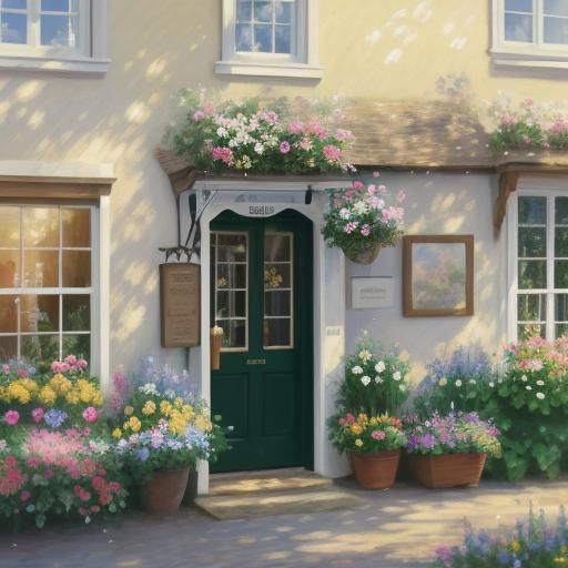 Charming English Shop in Impressionist Oil Painting