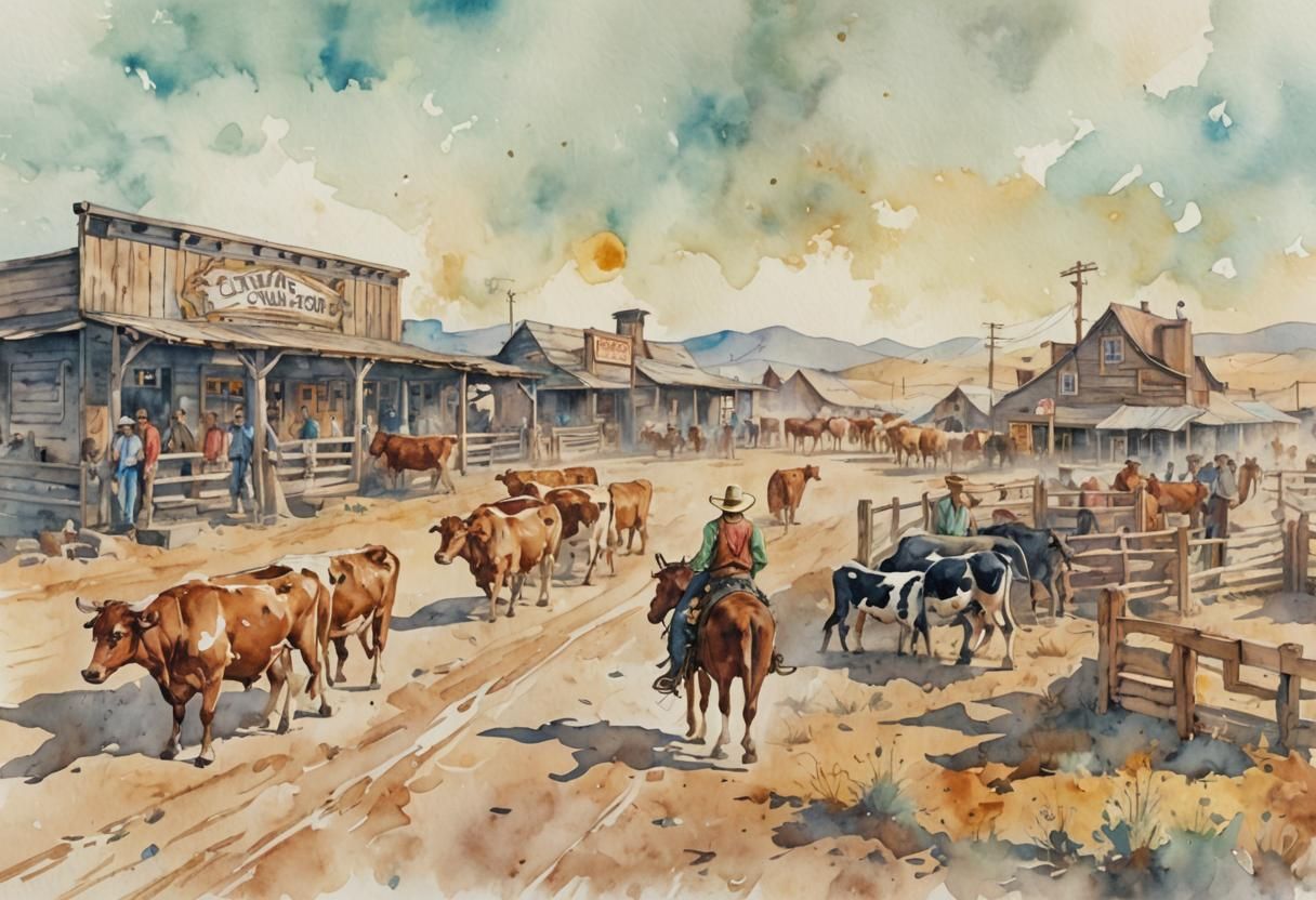 Cowboy in Wild West Saloon: Watercolor Gouache