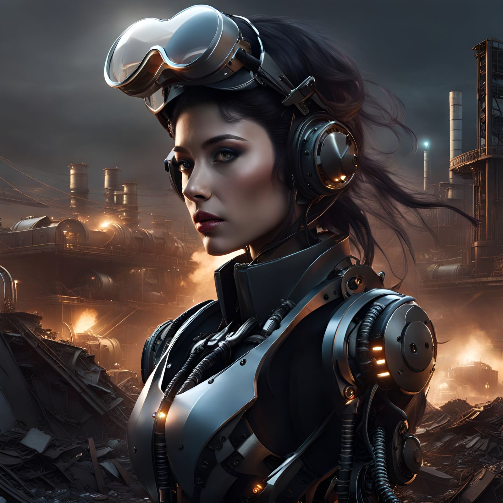 Cyborg in Industrial Wasteland: Trashpunk Style