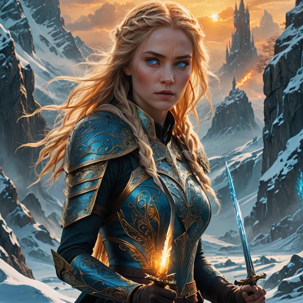 Aelin Galathynius in Frozen Terrasen Landscape: Digital Art
