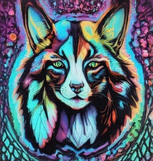 Feline Muse of Bastet in Blacklight Style