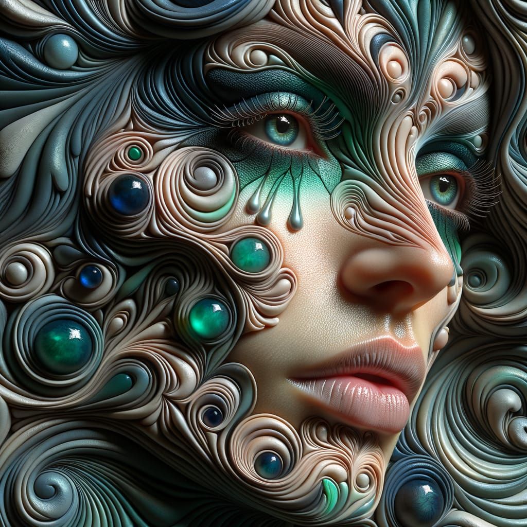 Emotional Portrait with Art Nouveau Pattern Work