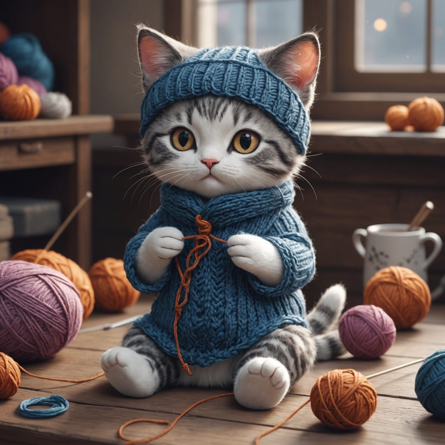 Kitty Knitting: 3D Anime Art