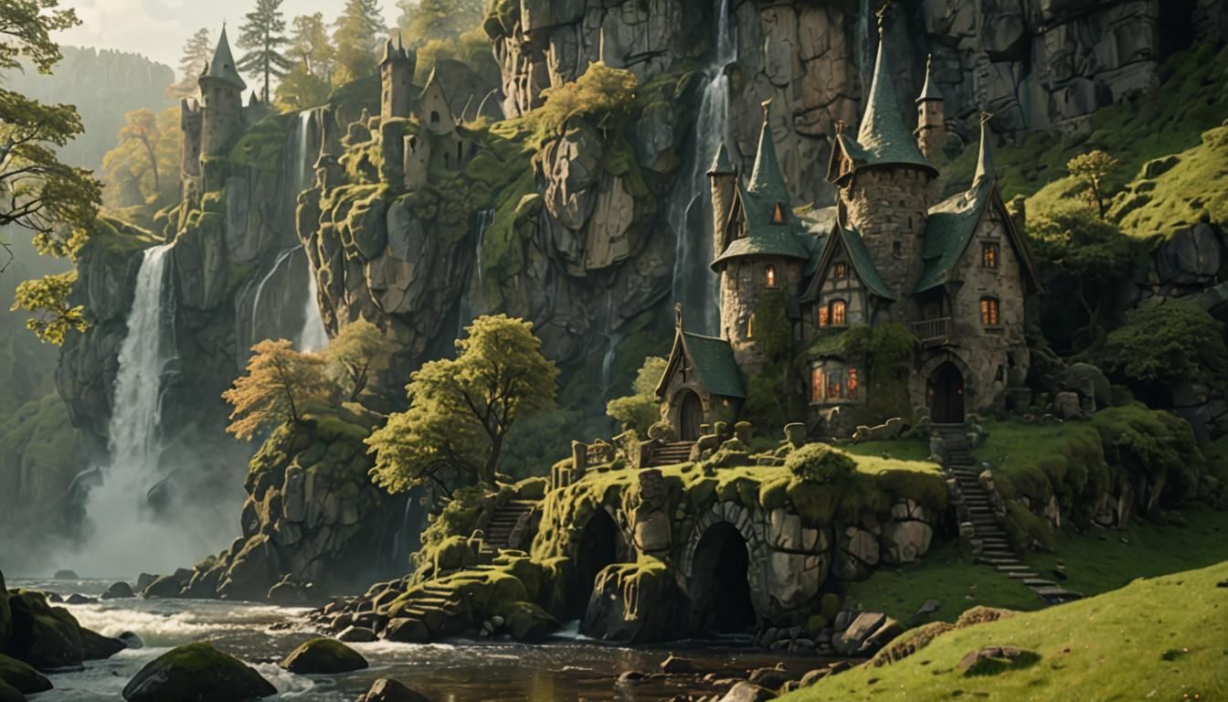 Fairy Castle on Cliffside in Romantic Style