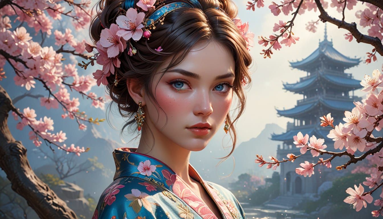Asian-Inspired Fantasy Portrait in Watercolor Style