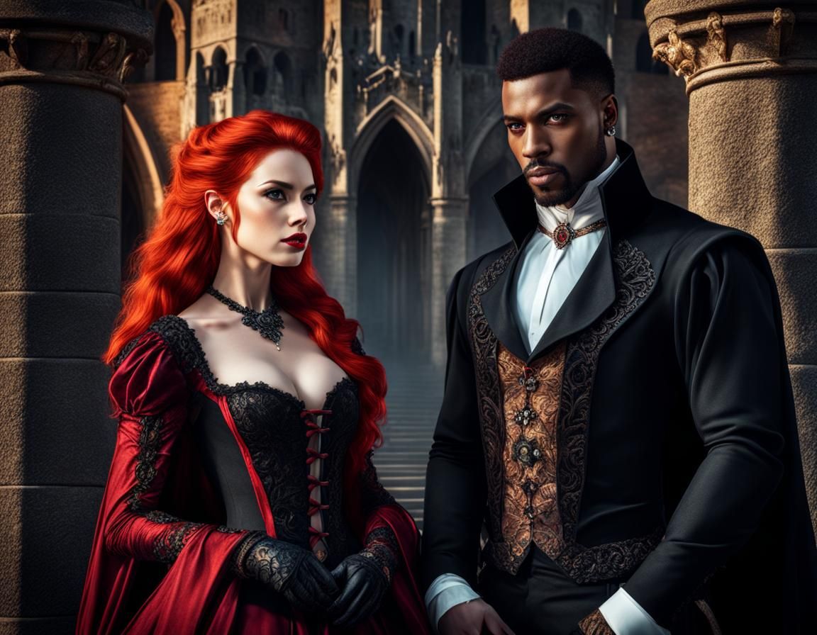 Vampires in Gothic Setting, Hyperrealistic 8K