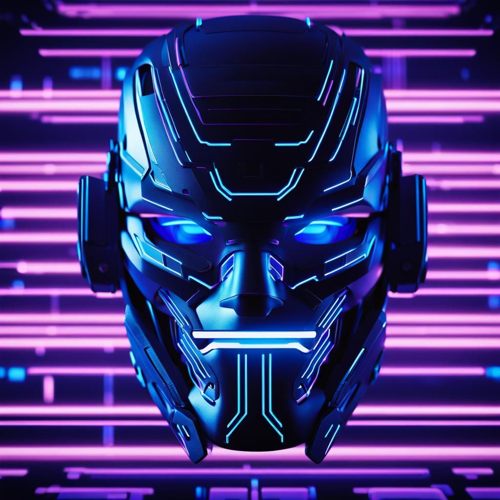 Cyberpunk Mask Portrait with Blue Lights in 3D