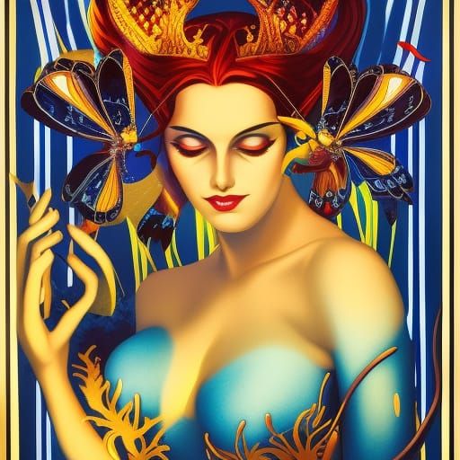 Queen of Hearts Portrait in Pop Art Deco Style