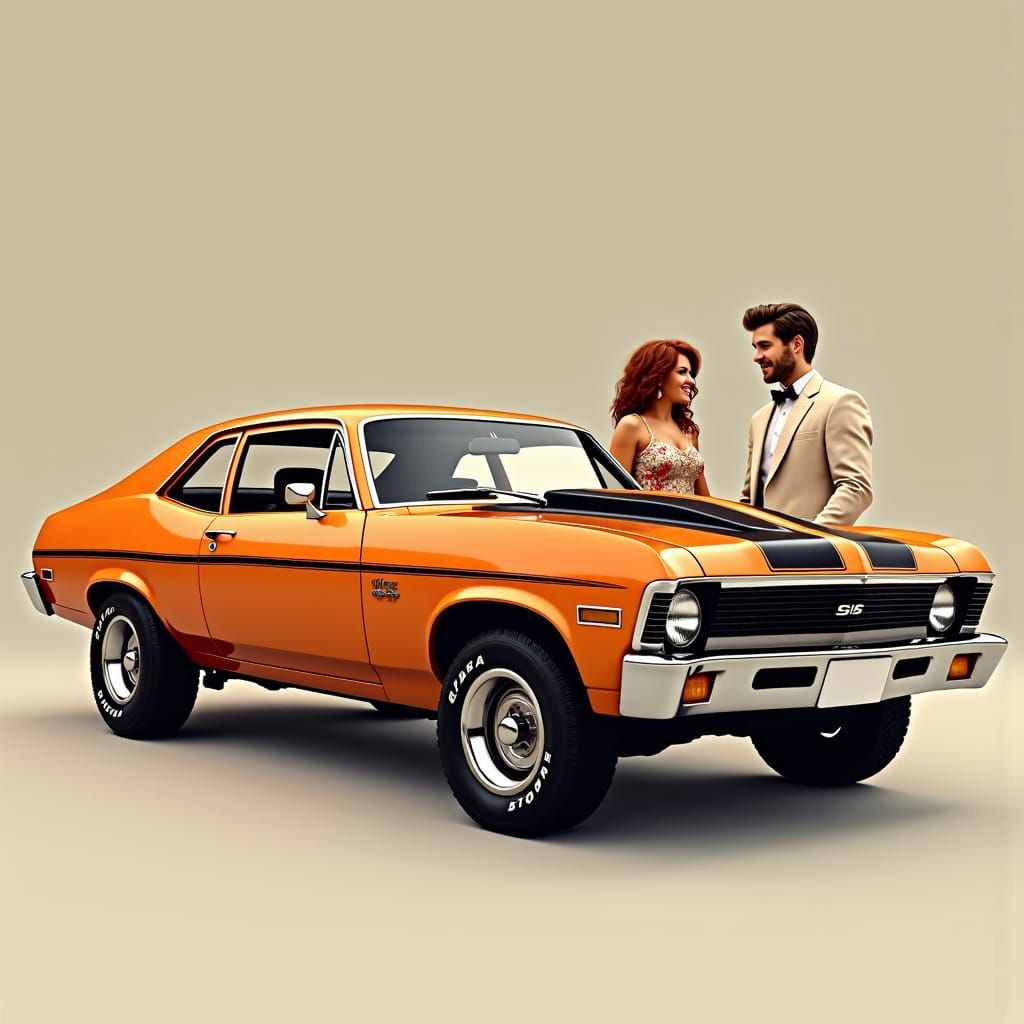 Vibrant 1973 Nova Super Sport with Couple