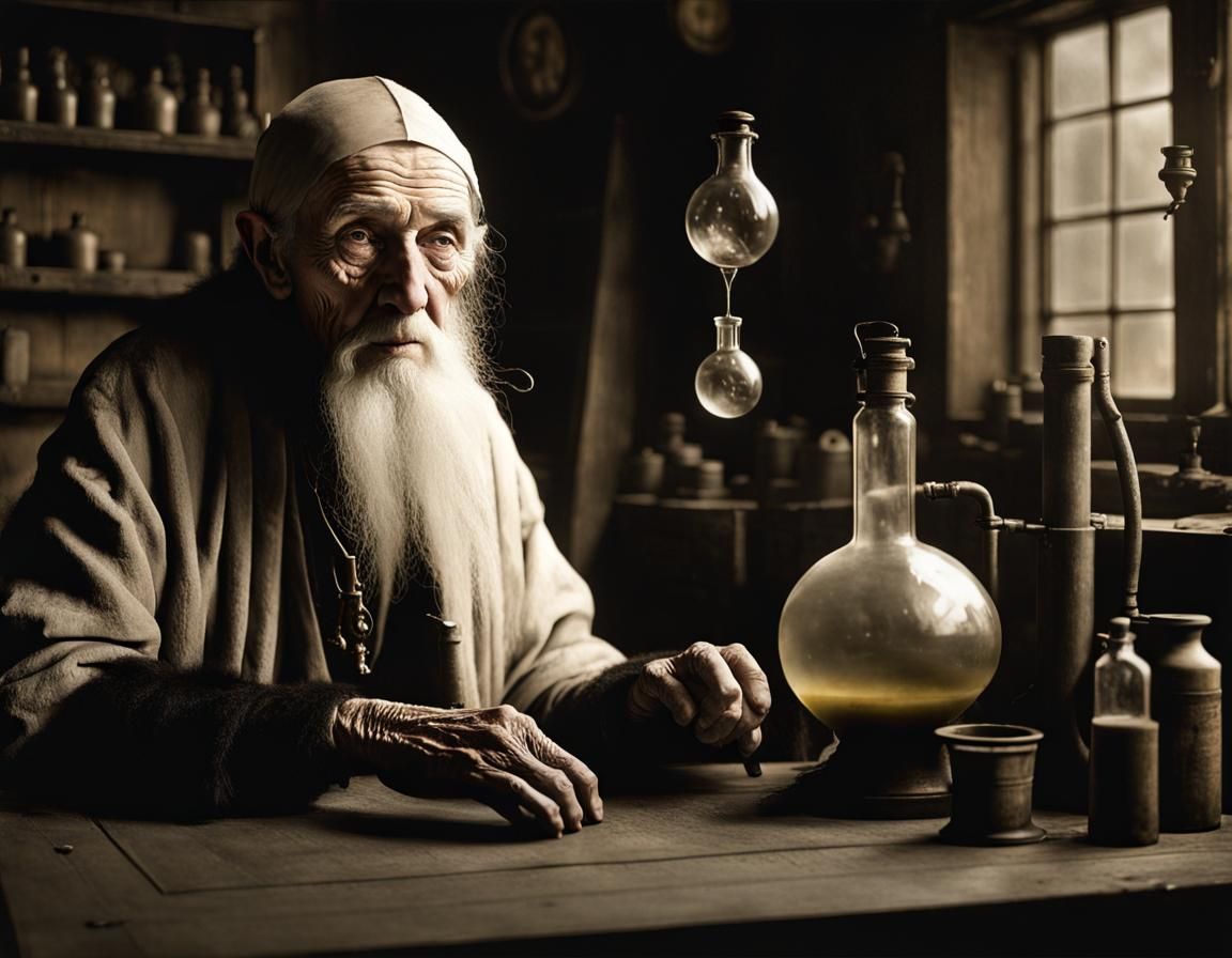 Eldritch Hag in Alchemist Lab, Medieval Portrait