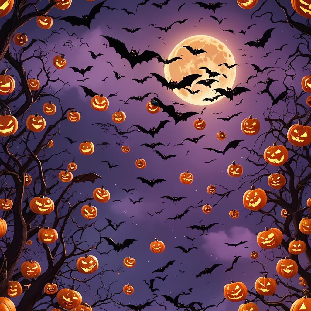 Halloween Night: Bats, Witches, and Jack-o-Lanterns
