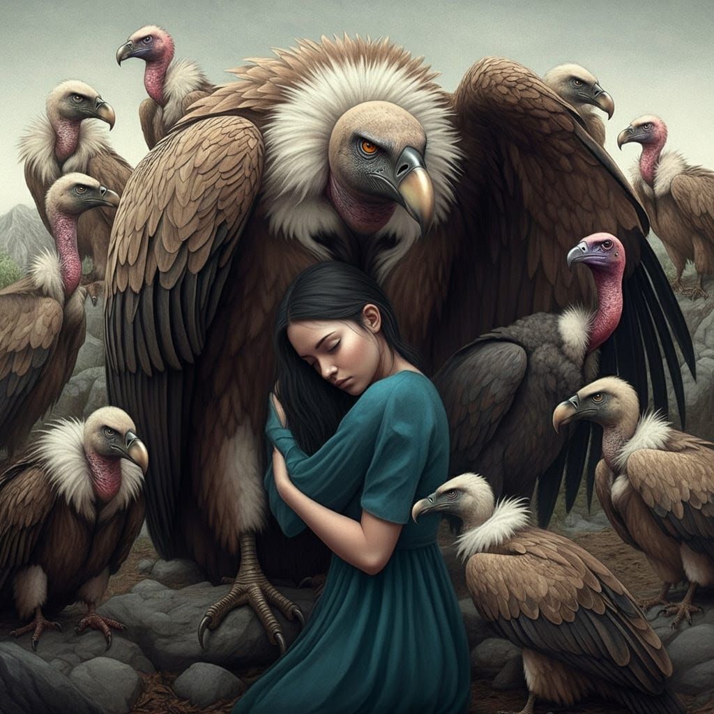 Mysterious Surrealistic Vulture and Woman Encounter in Dark ...