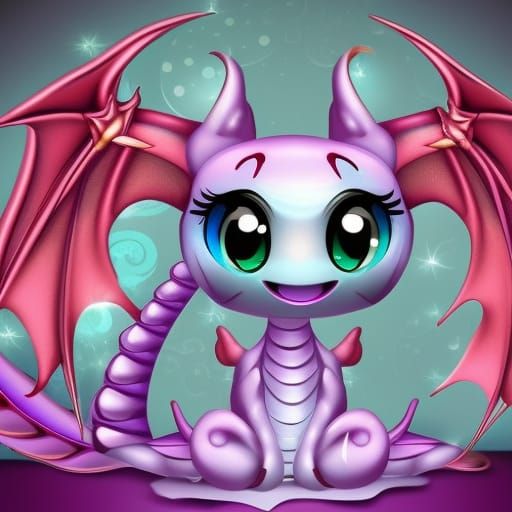 Cute Baby Dragon in Kawaii Style
