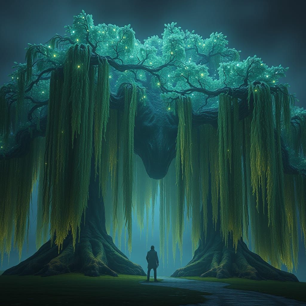 Luminous Willow Tree Beast Guiding Lost Souls