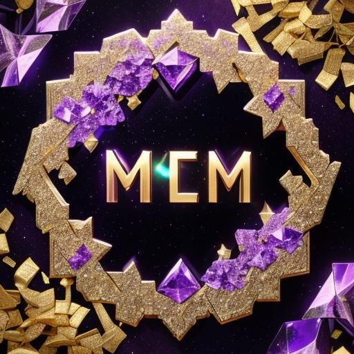 Purple Crystal Letter M in Holographic Style