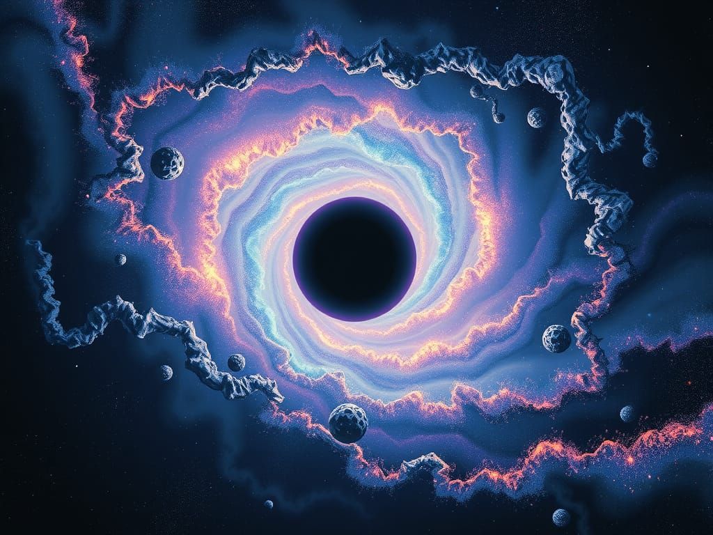 Iridescent Galaxy Swallowed by Gigantic Black Hole