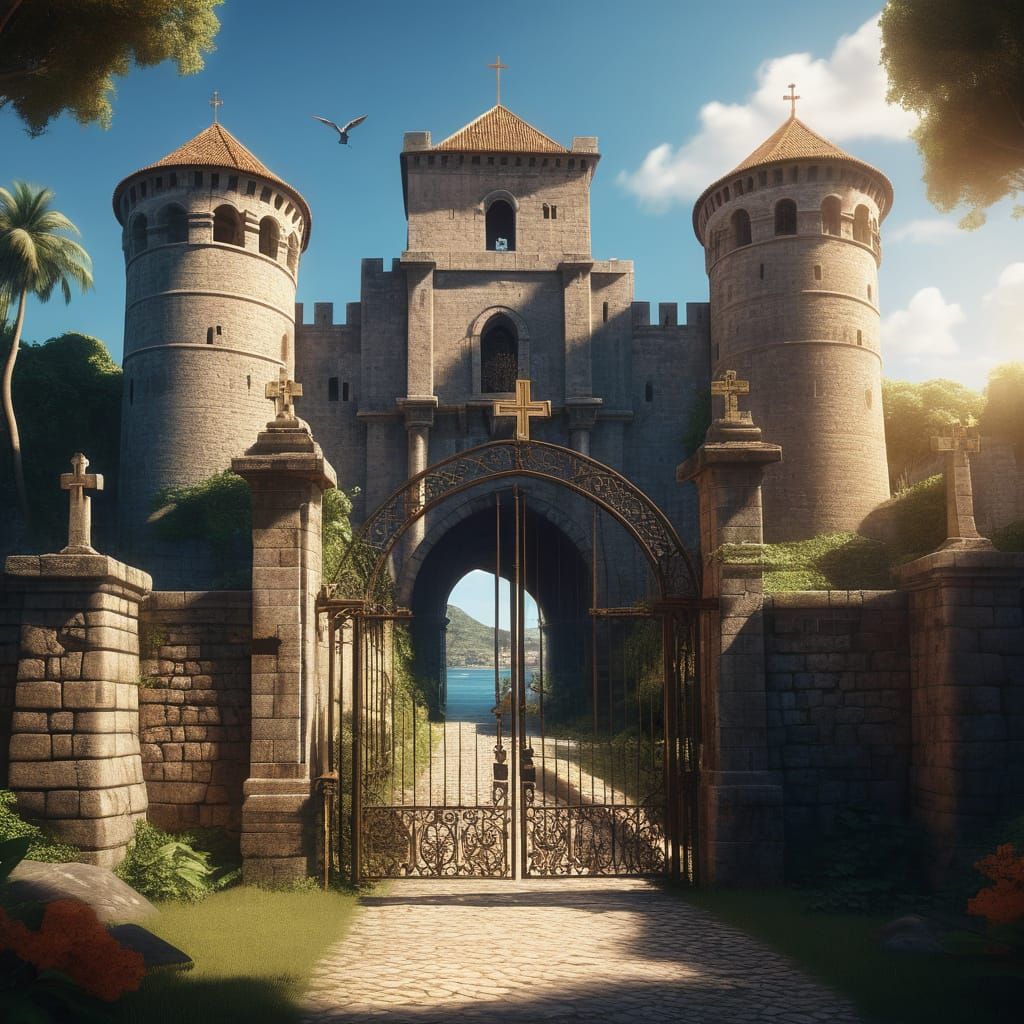 Walled Italian Fortress City on Tropical Island