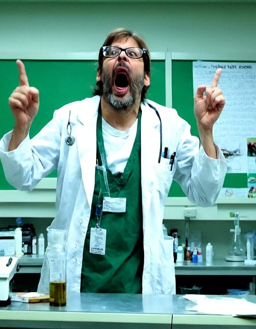 Scientist in Laboratory Shouting Eureka