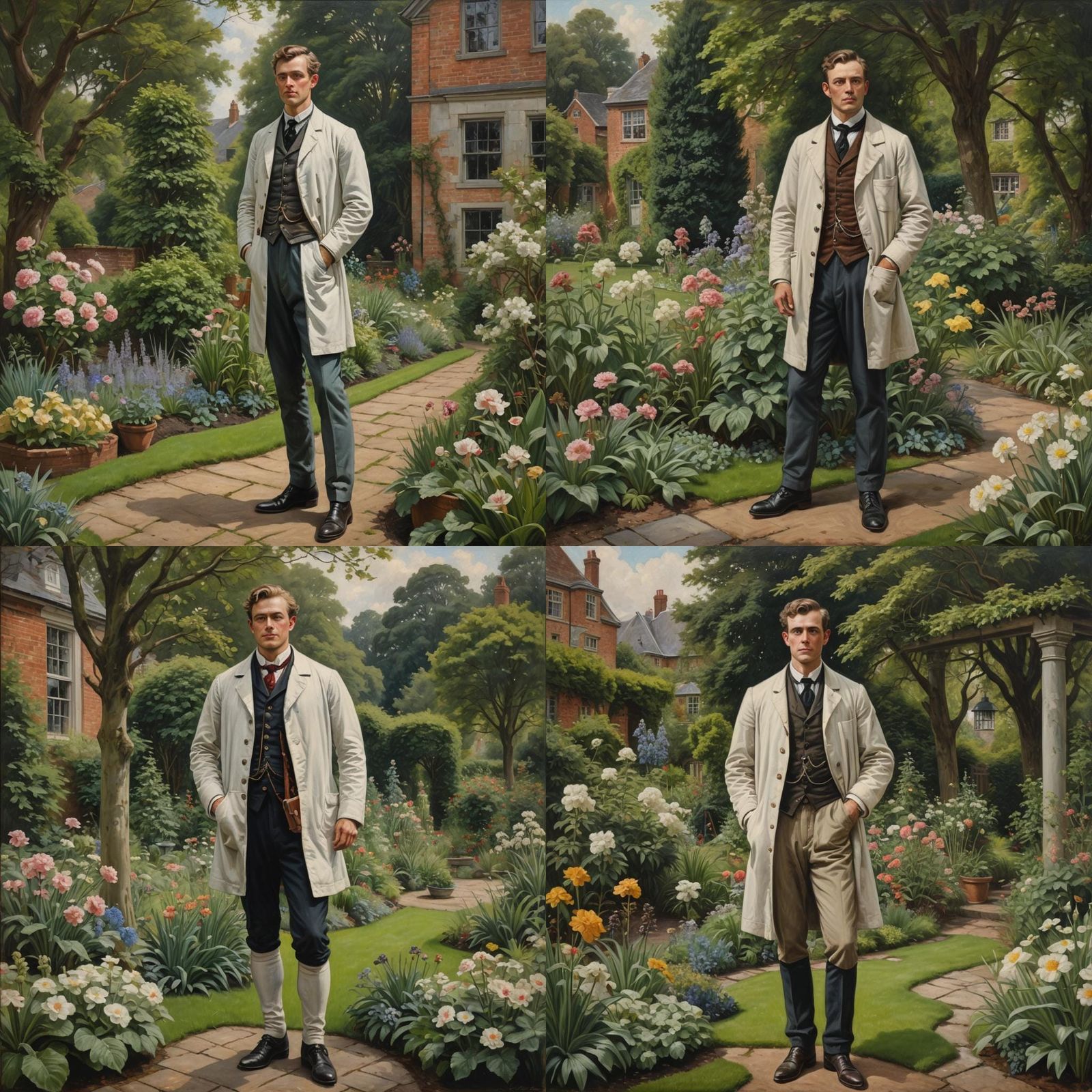 Edwardian Doctor in Garden as Oil Painting