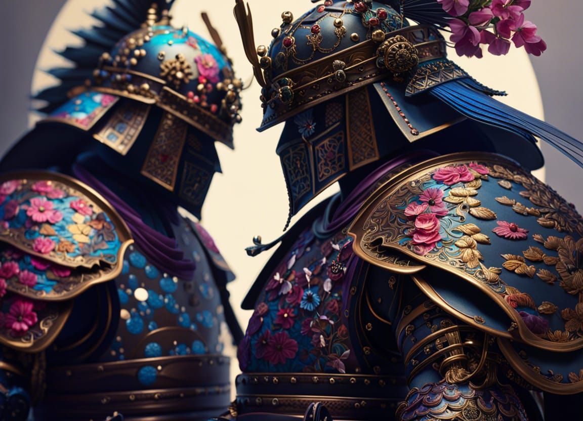 Colorful Samurai Duel in Maximalist Style
