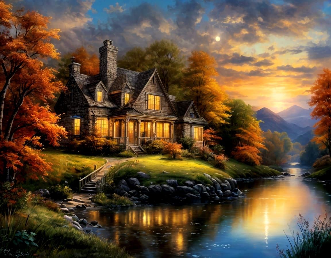 A Country Sunset in the Fall ~ Oil Painting